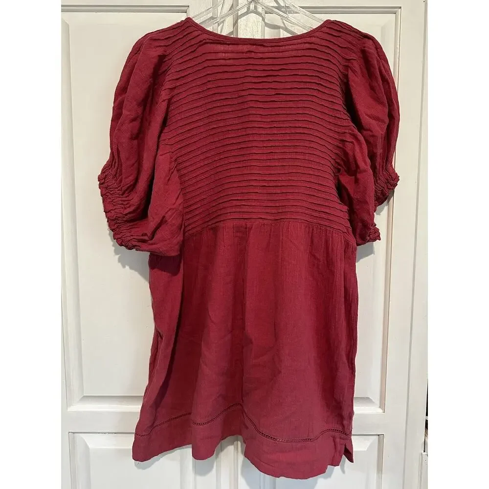 Free People Pink Elsie Puff Sleeve Tunic Top Shirt Blouse Womens Size Xsmall
